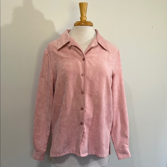 Jordan Blue Label Micro suede Soft Pink Women's Button Down Shirt Medium - Picture 1 of 13